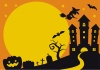ハロウィンの月夜のフレーム　メッセージカード ハロウィンカラーオレンジ