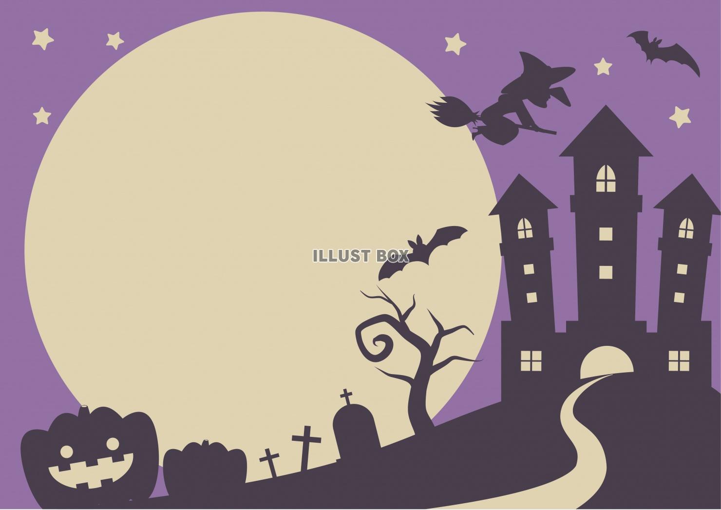 ハロウィン月夜のフレーム　シルエット　メッセージカード　紫