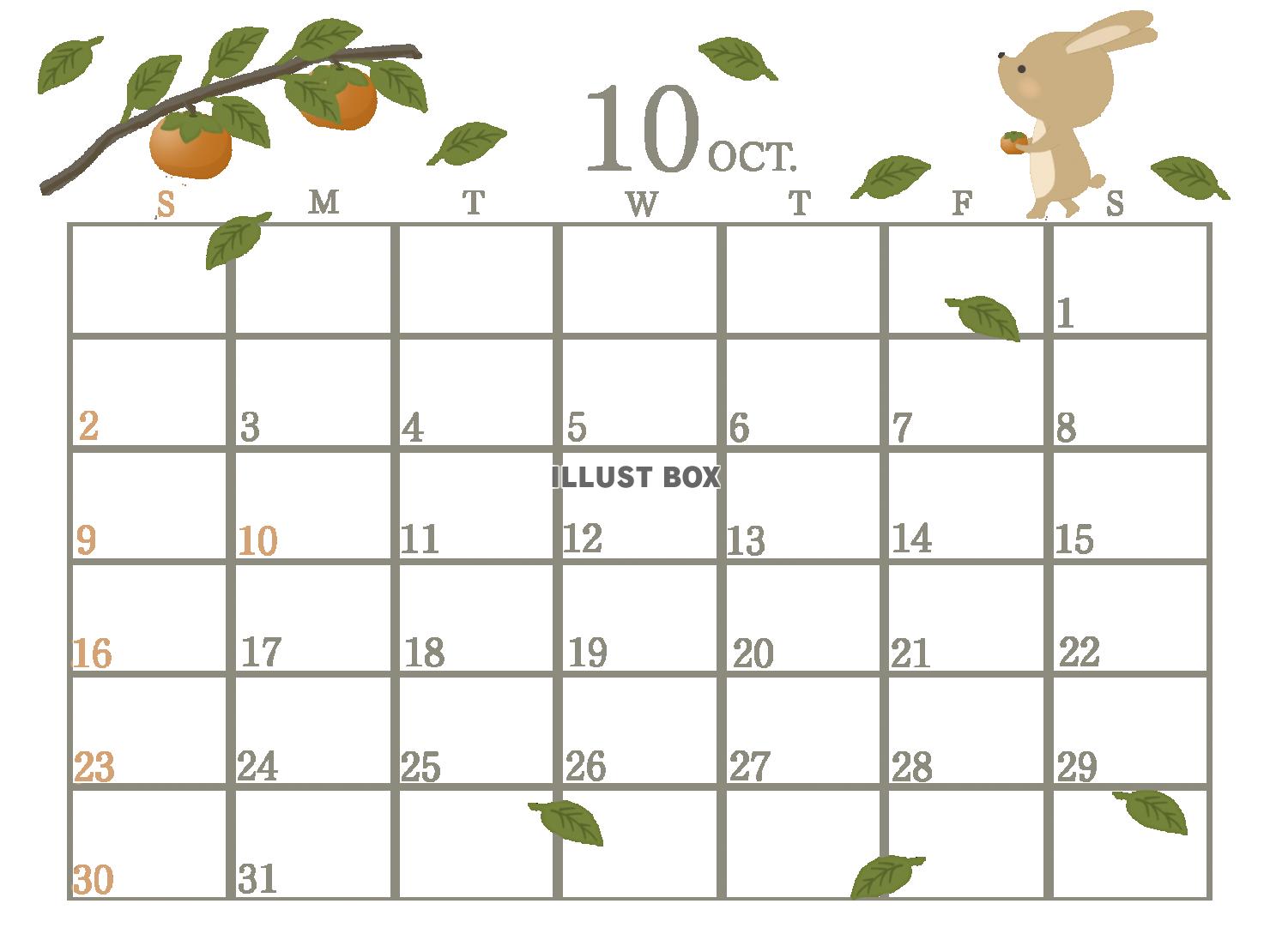 ２０２２年１０月カレンダー（横）　柿とウサギ