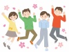 桜の中でジャンプする子供達 