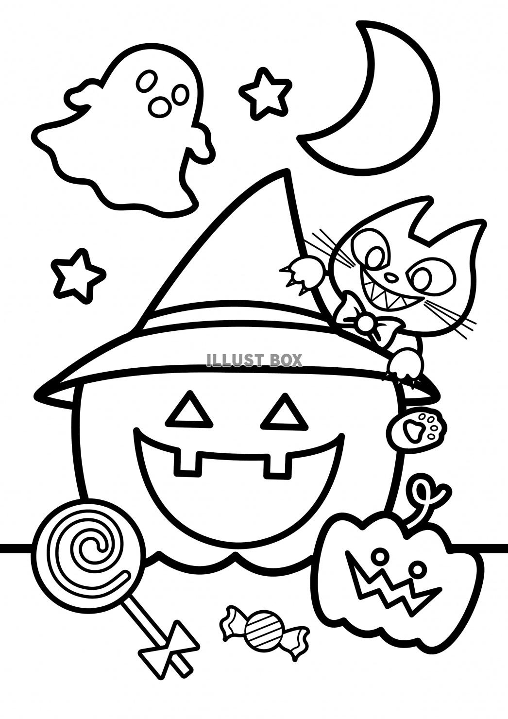 無料イラスト Halloweenかわいいぬりえ3 おやつとおばけとかぼちゃ