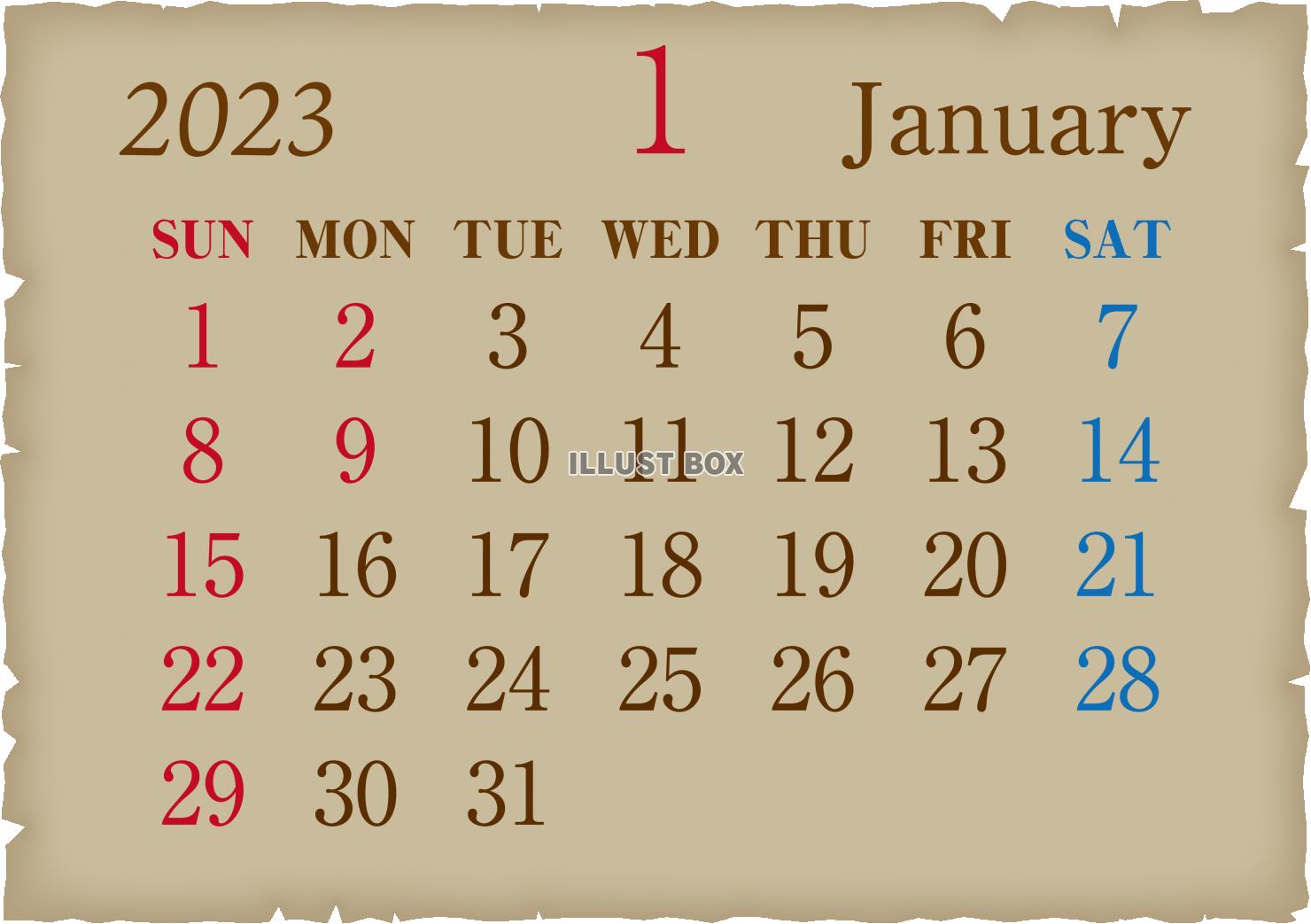  2023年 シンプル カレンダー 1月