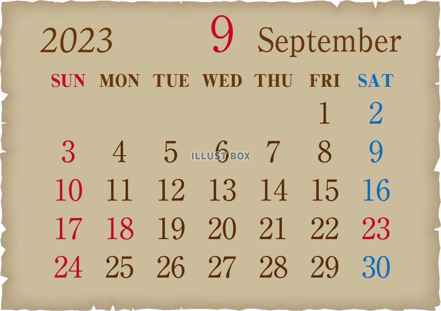2023年　古紙風　カレンダー9月