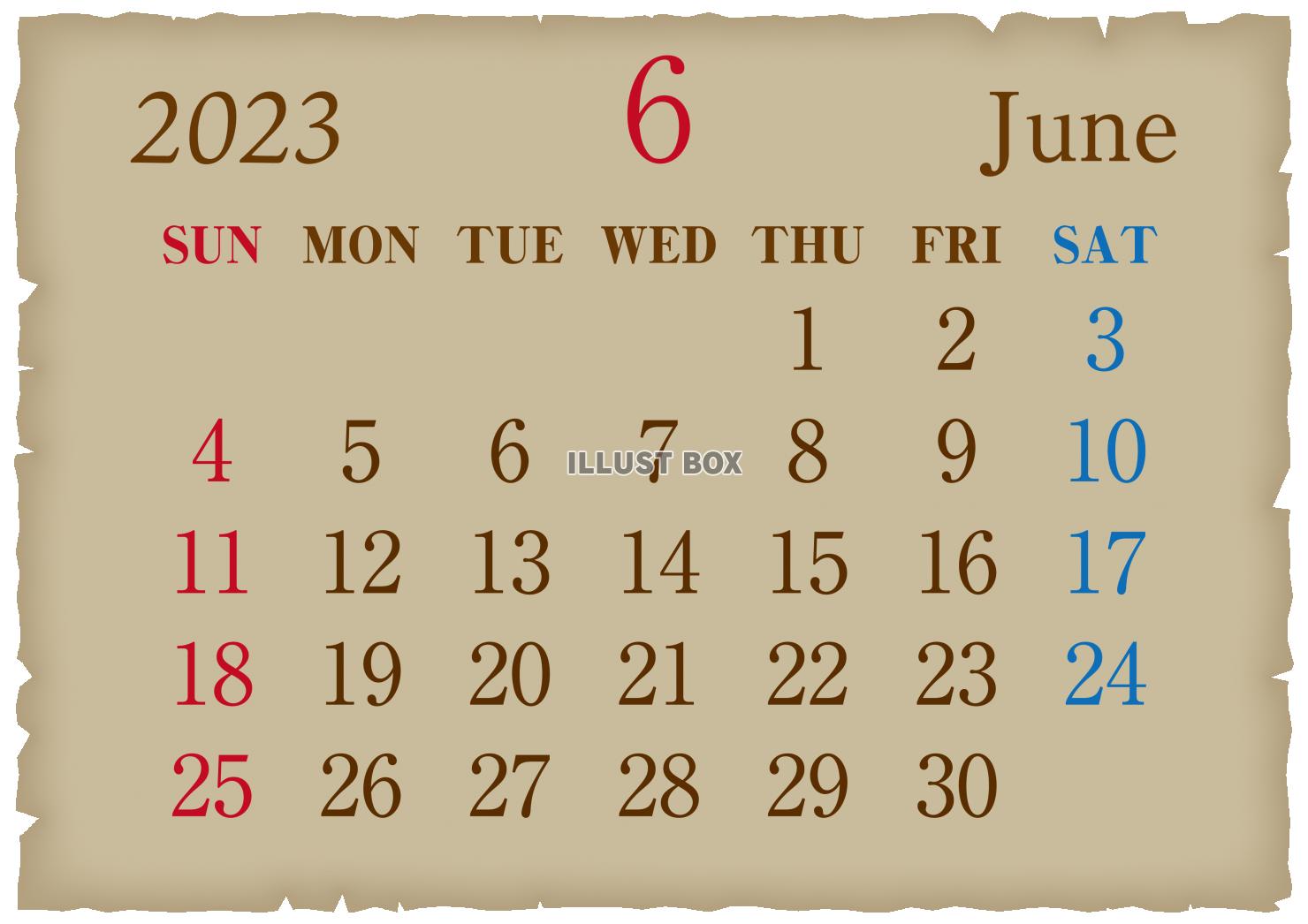 2023年　古紙風　カレンダー6月