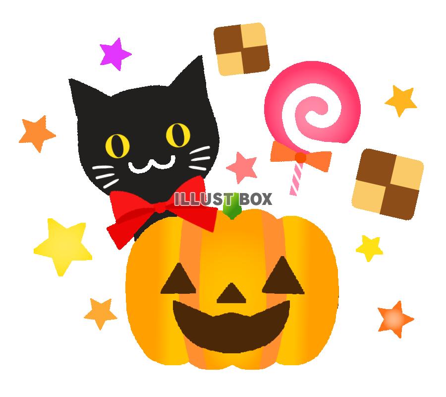 お菓子パンプキン黒猫　透過png