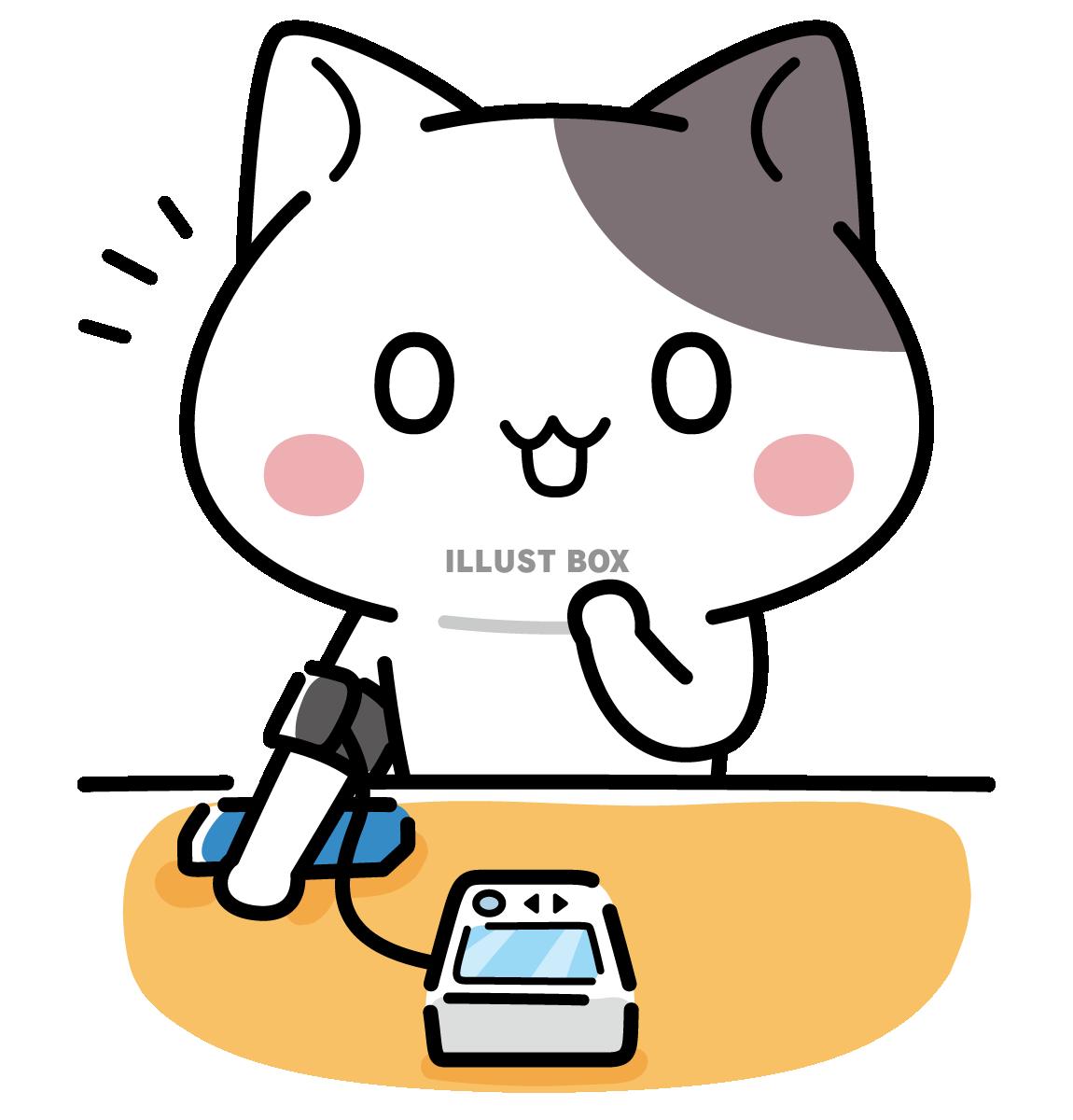 血圧計を見てハッとするにゃんこのイラスト＜ぶち猫　にゃんこ＞