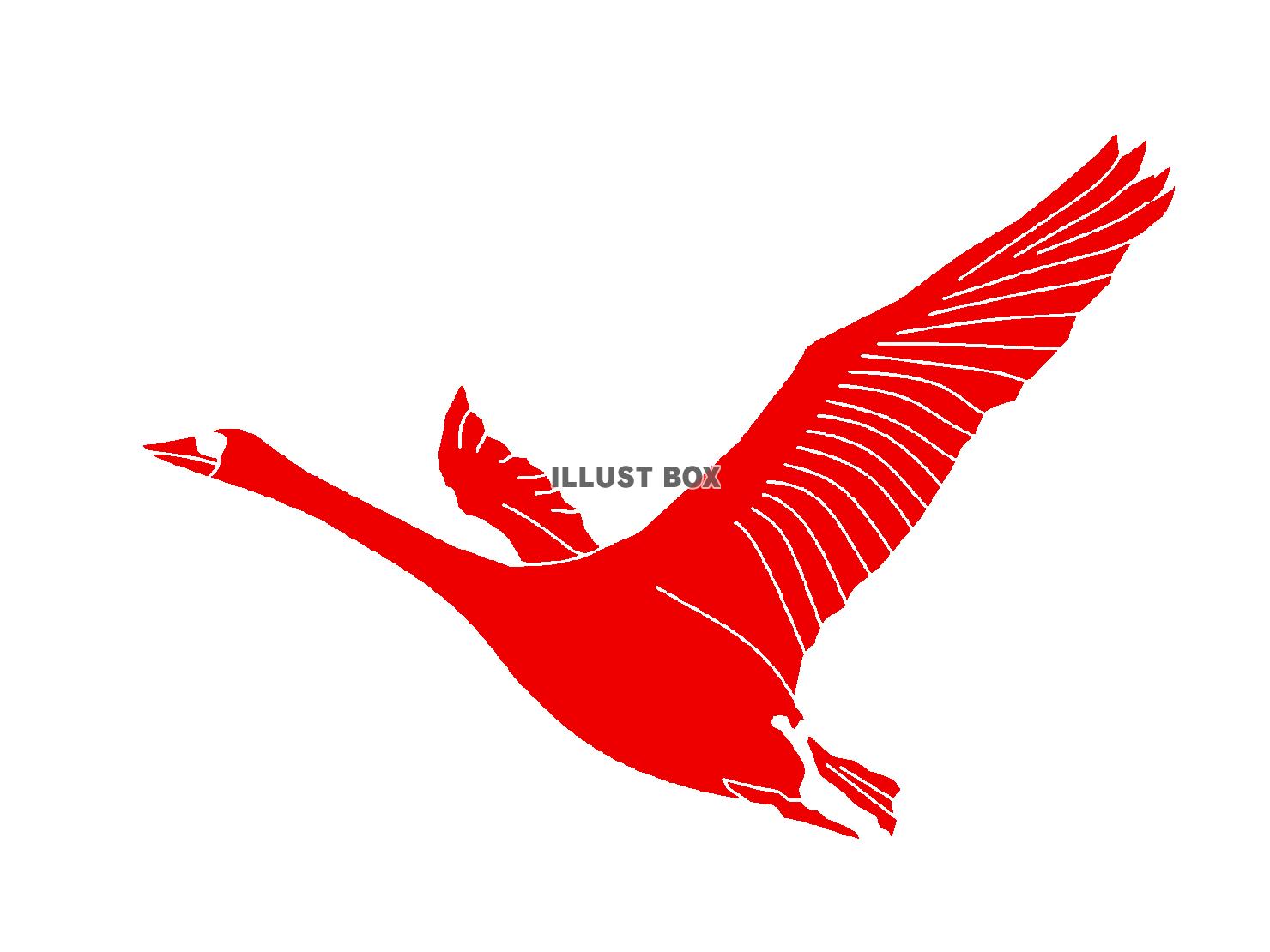 赤色の羽ばたく鶴のシルエットアイコン