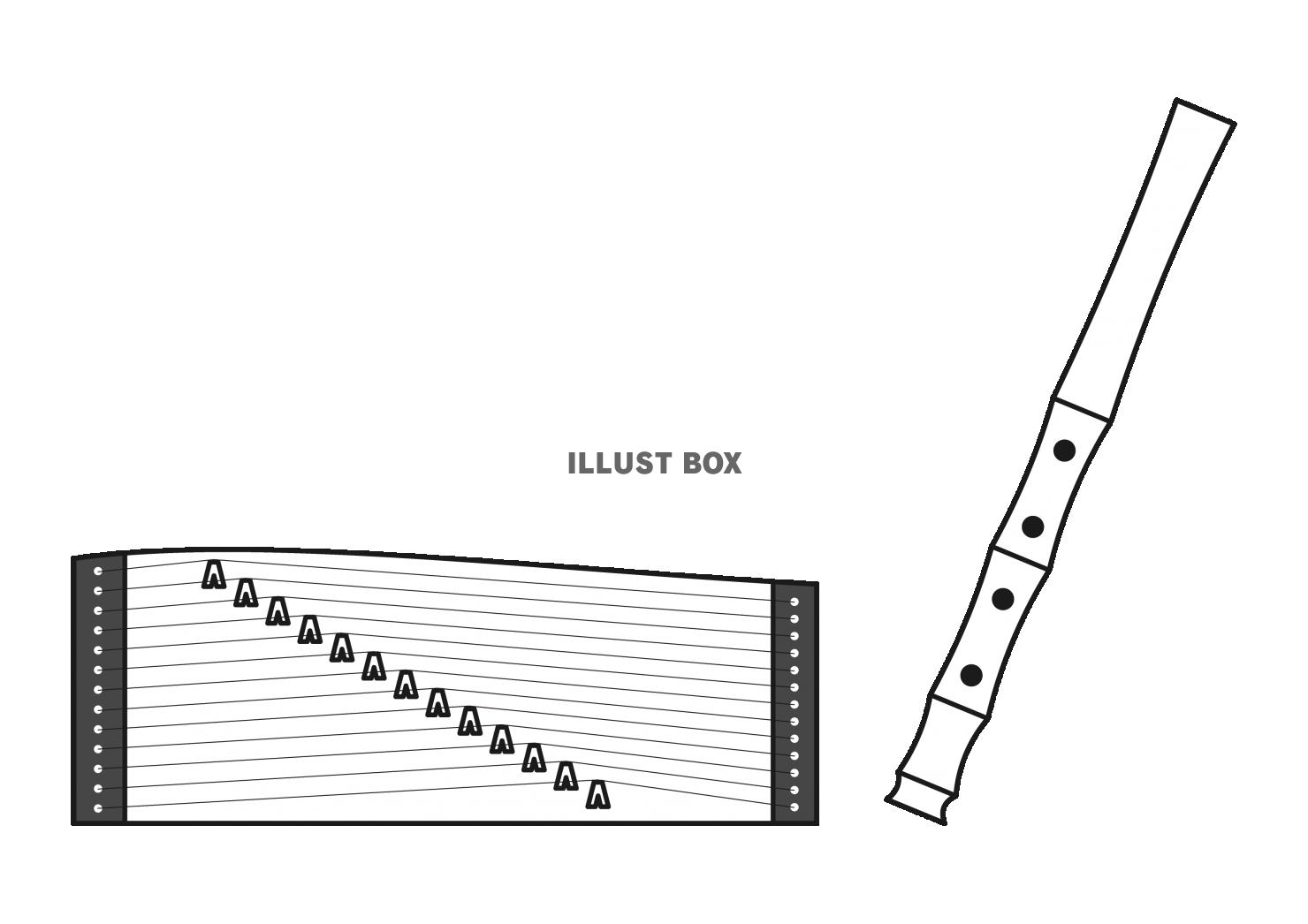 2_イラスト_白黒の琴と尺八