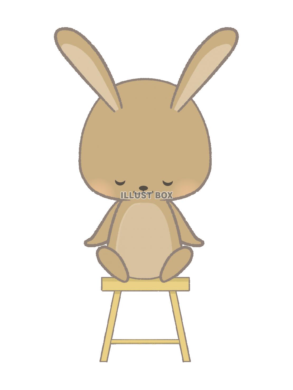 イスにすわるウサギのイラスト　線あり