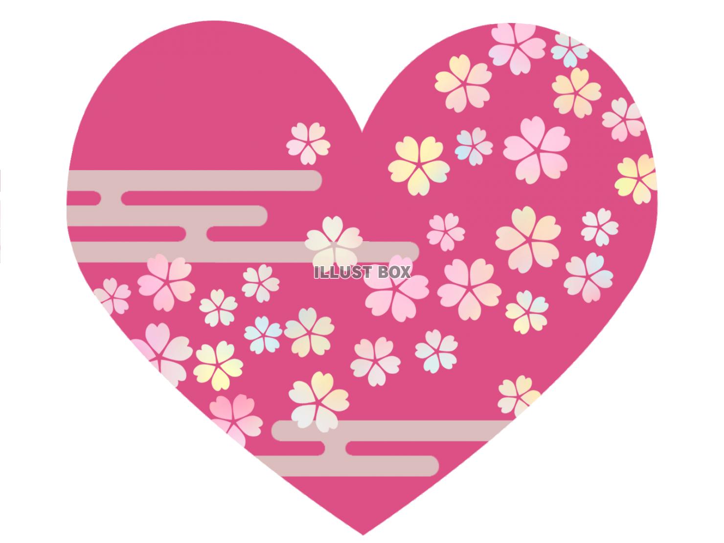 ハートに和柄桜の花模様の壁紙シンプル背景イラスト透過png