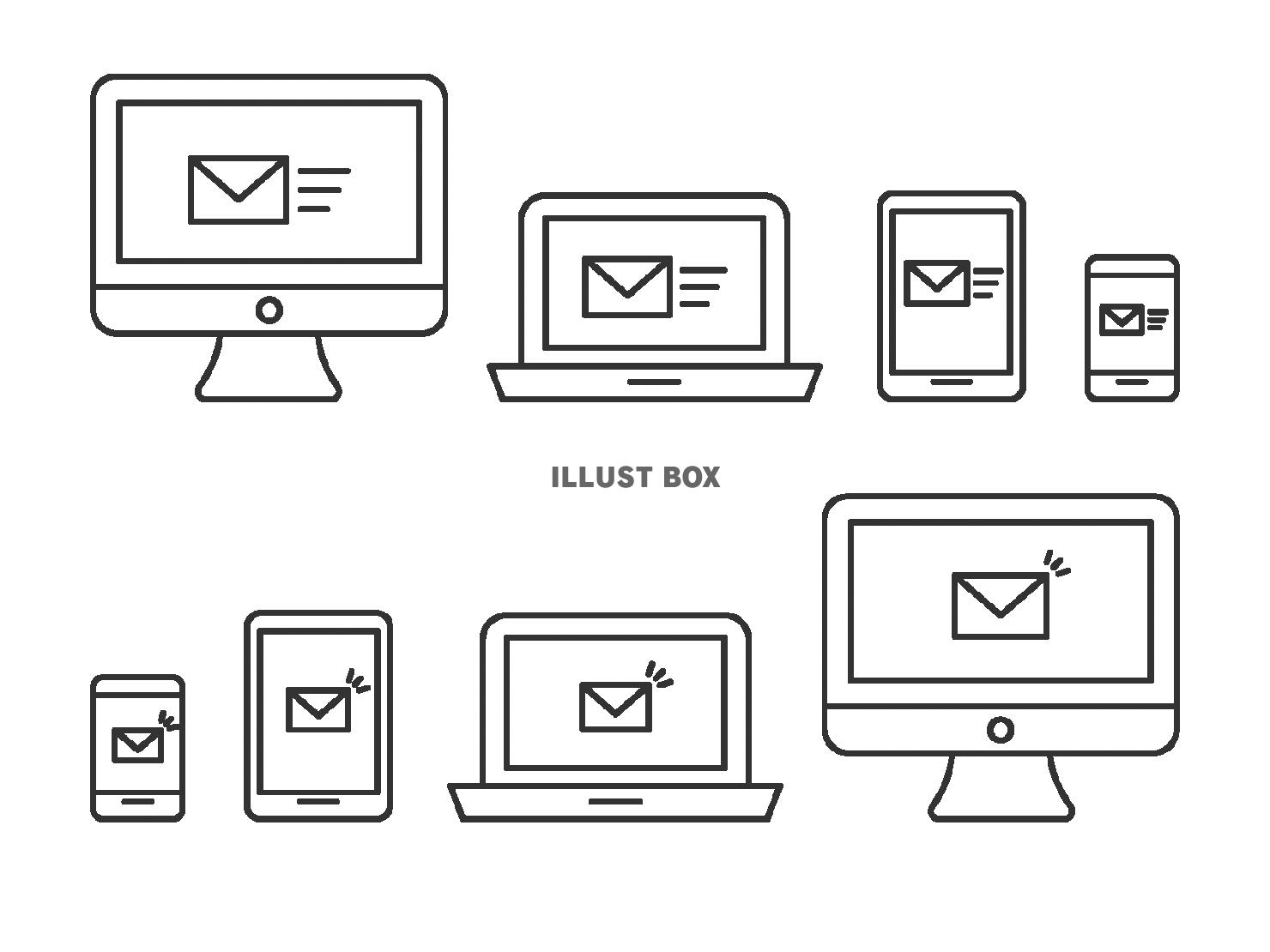 無料イラスト パソコン タブレット スマホとメールのビジネスアイコンセット
