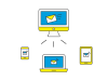 メールの送信と受信のシンプルな線画のイラスト　青と黄色