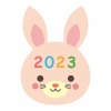 おでこに2023の文字のある卯年年賀状用かわいいうさぎイラスト