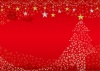 クリスマスの赤い背景のキラキラツリークリスマスカード