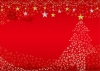 クリスマスの赤い背景のキラキラツリークリスマスカード