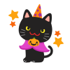 カボチャをつけた黒猫　透過png