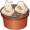 かわいいうさぎ餅on火鉢（透過PNG）