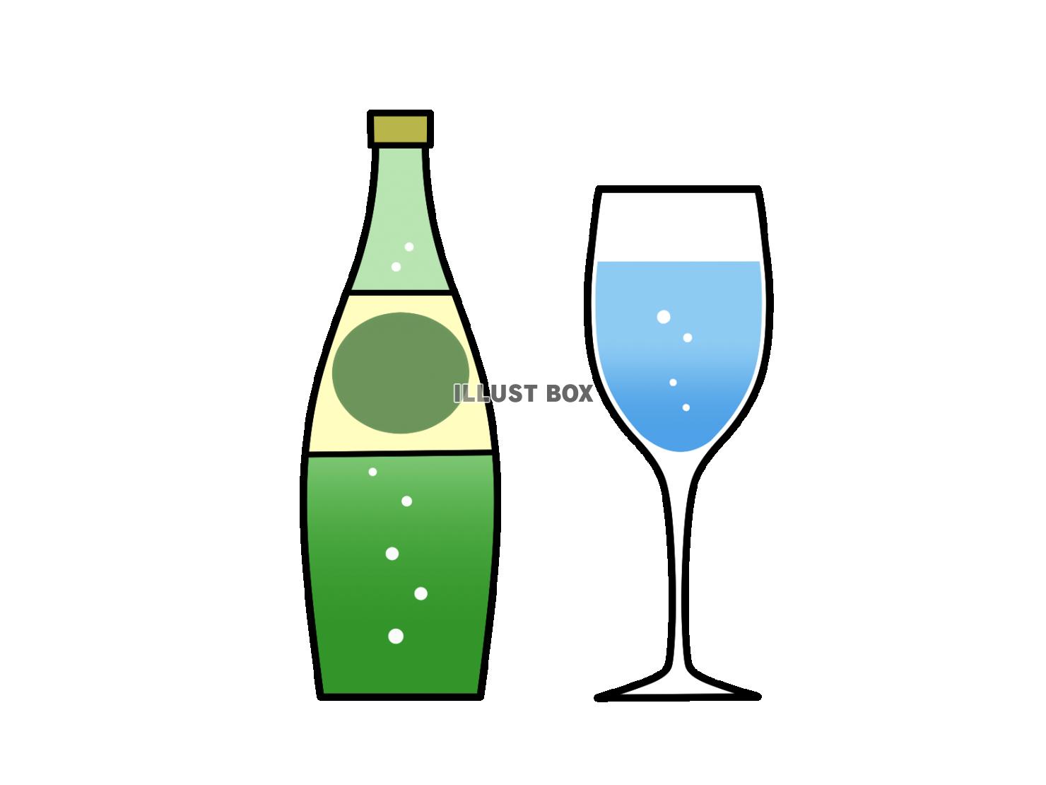 炭酸水　ボトルとグラス
