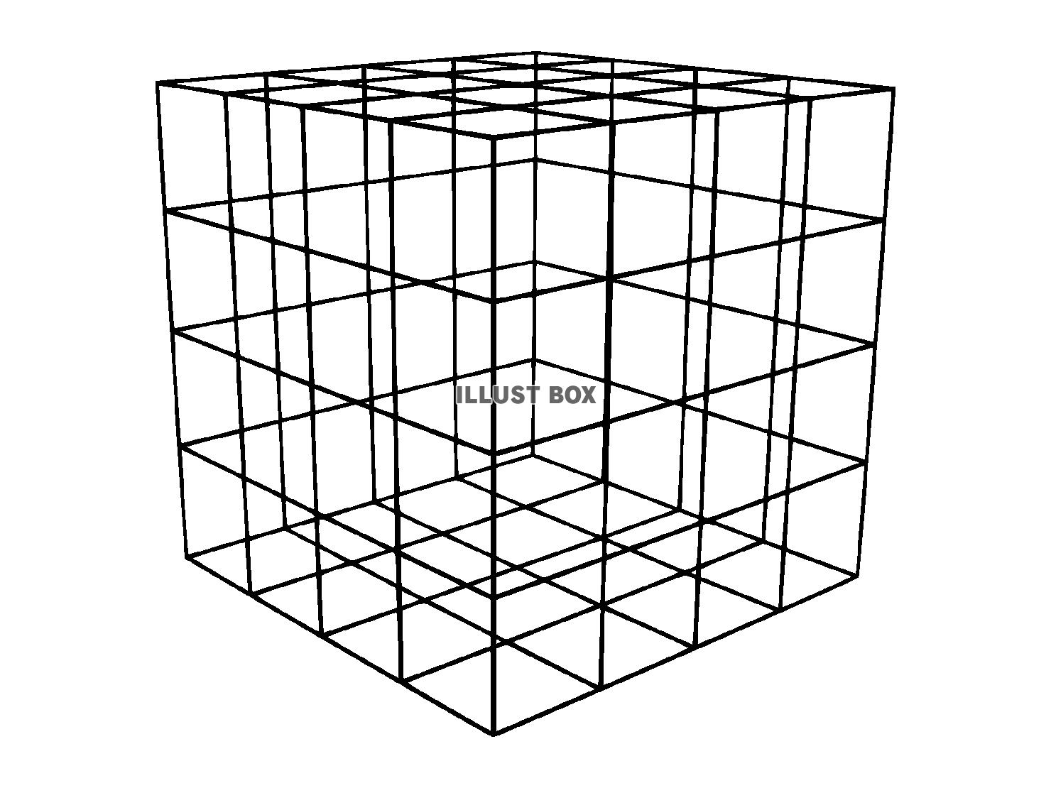 立方体の3DCGのワイヤーフレーム【透過PNG】