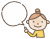 クレヨンと水彩の女の子とふきだし（指差し）