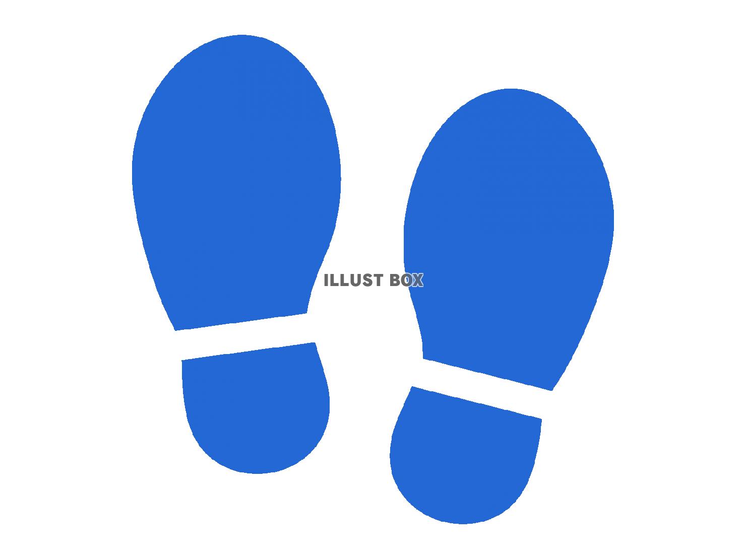 青い人間の足跡（靴跡）のアイコン【透過PNG】