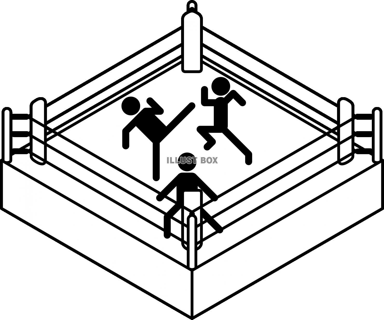 リングの上で格闘技の試合をするファイター　ピクトグラム