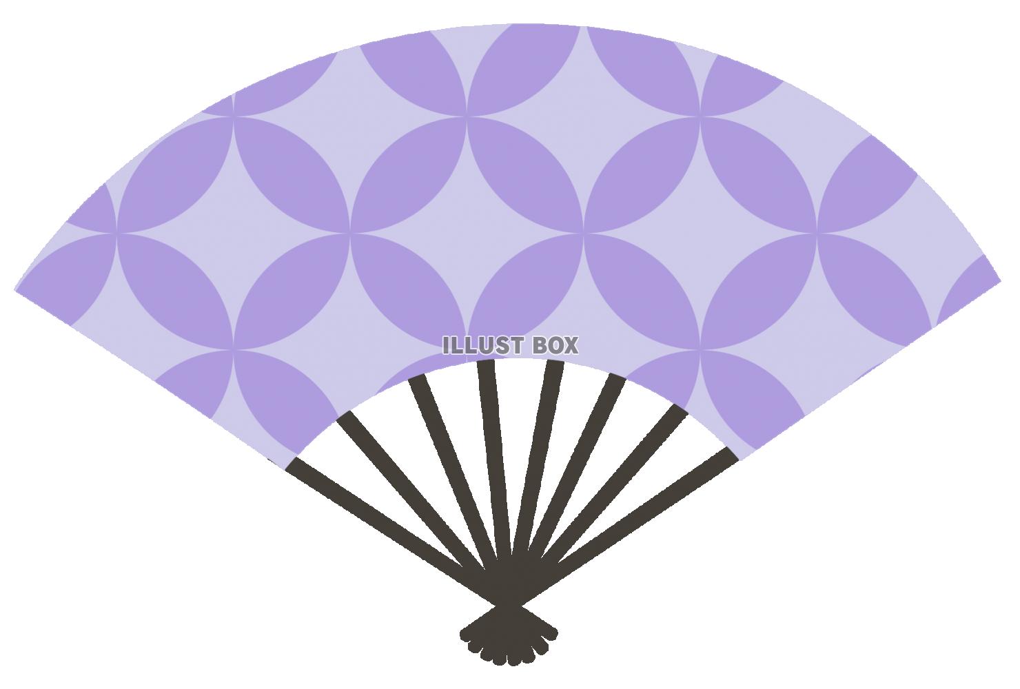 扇子　七宝模様　(紫色)　和風イラスト　透過PNG