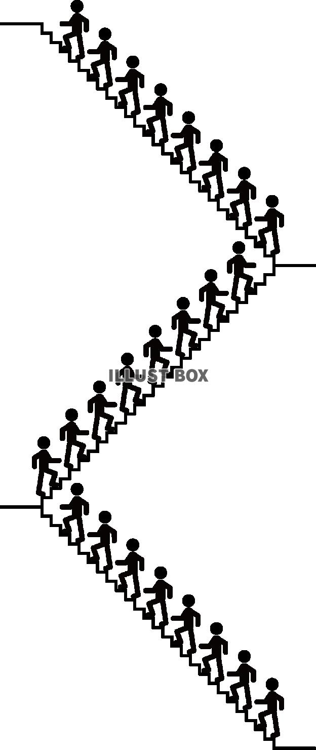 高みを目指して折り返しの階段を登る人々　ピクトグラム