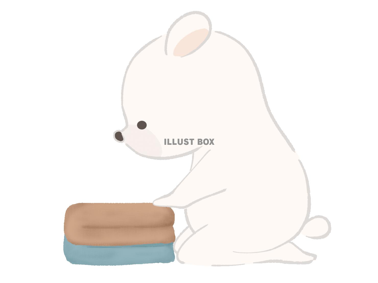 セーターをたたむシロクマのイラスト　線なし