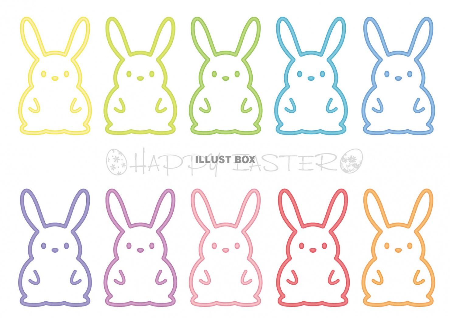 カラフルなイースターバニーのイラストセット