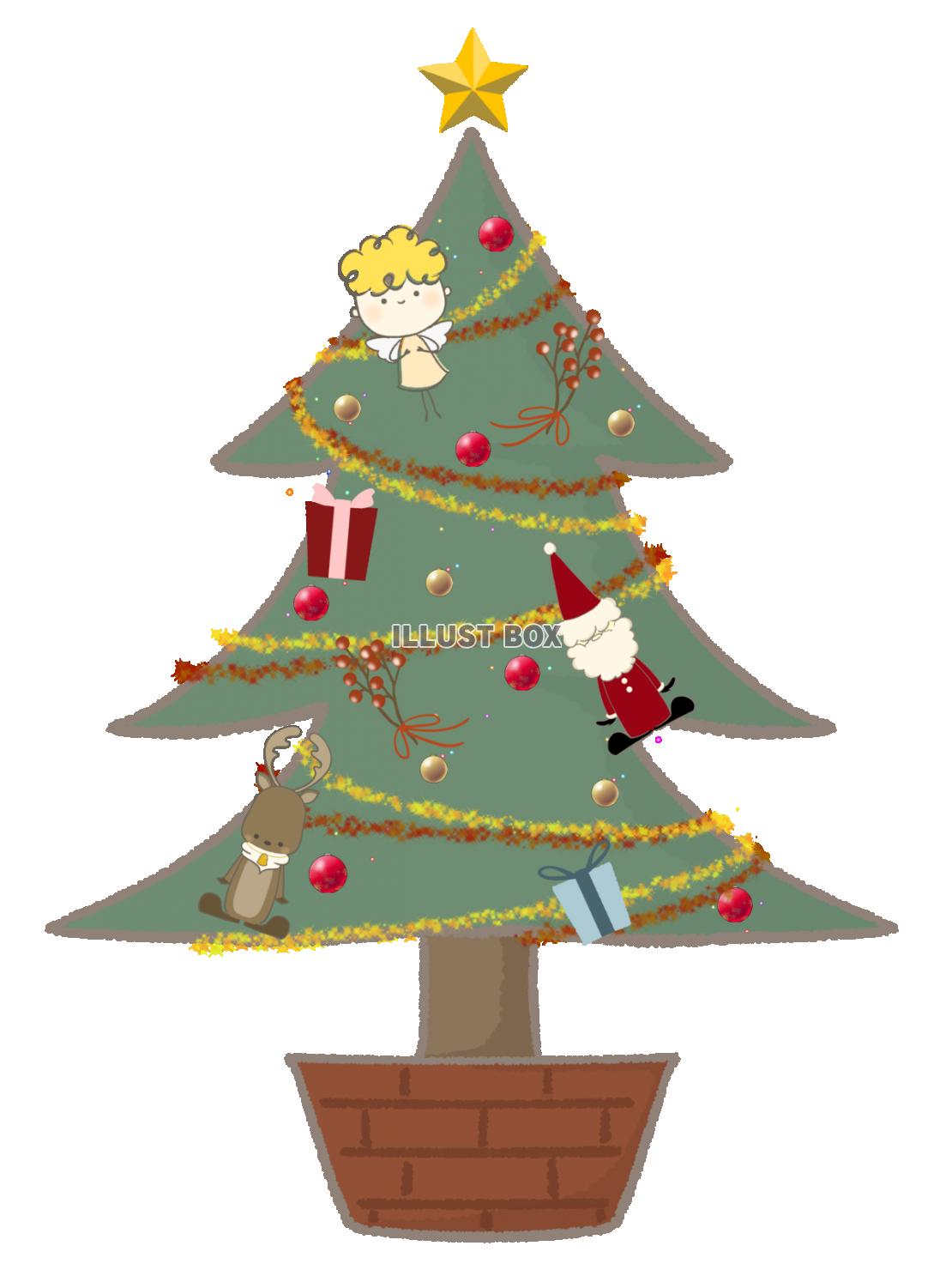 カラフルなクリスマスツリーのイラスト　線あり