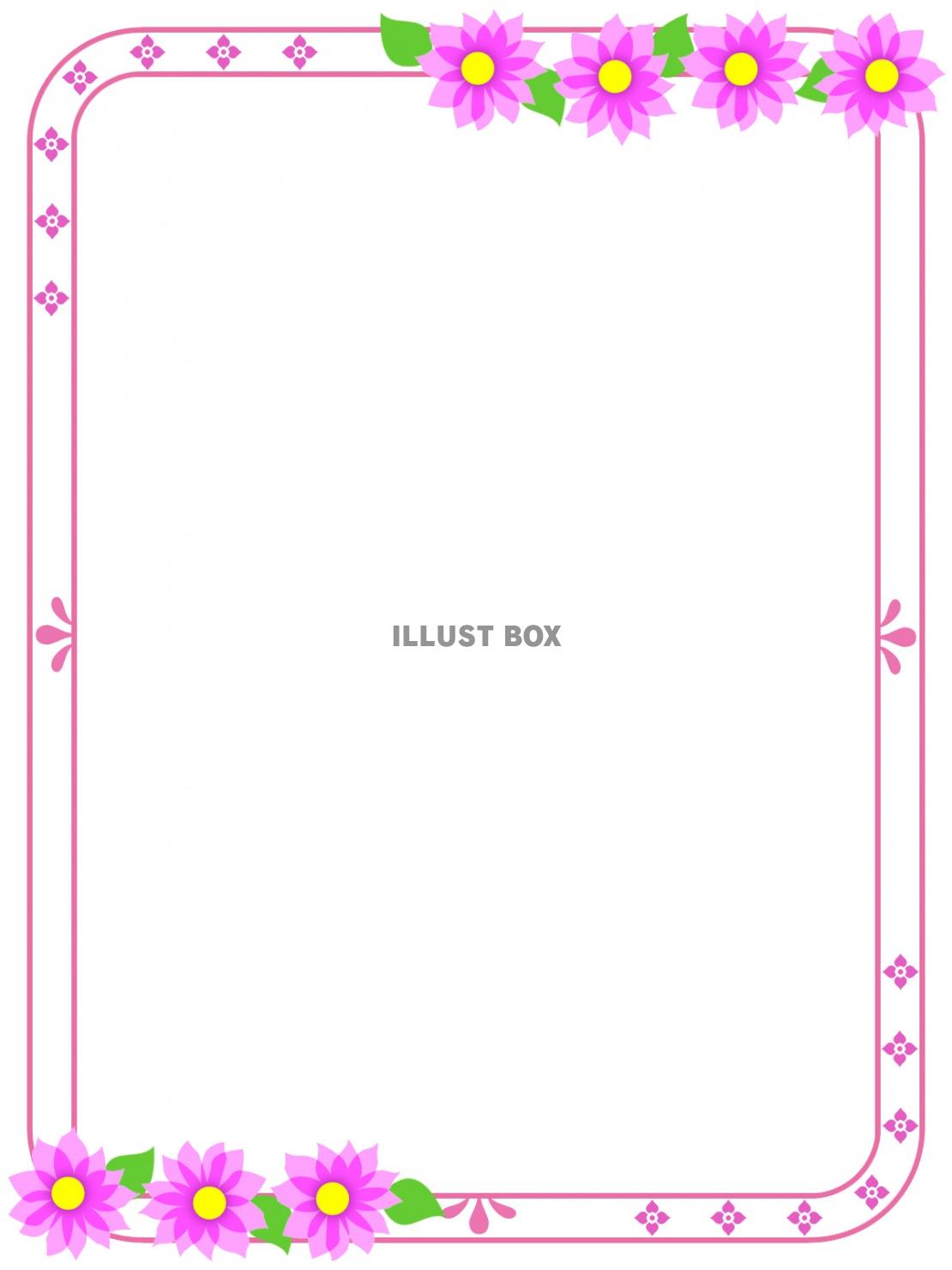 ピンク色お花模様フレームシンプル飾り枠素材イラスト
