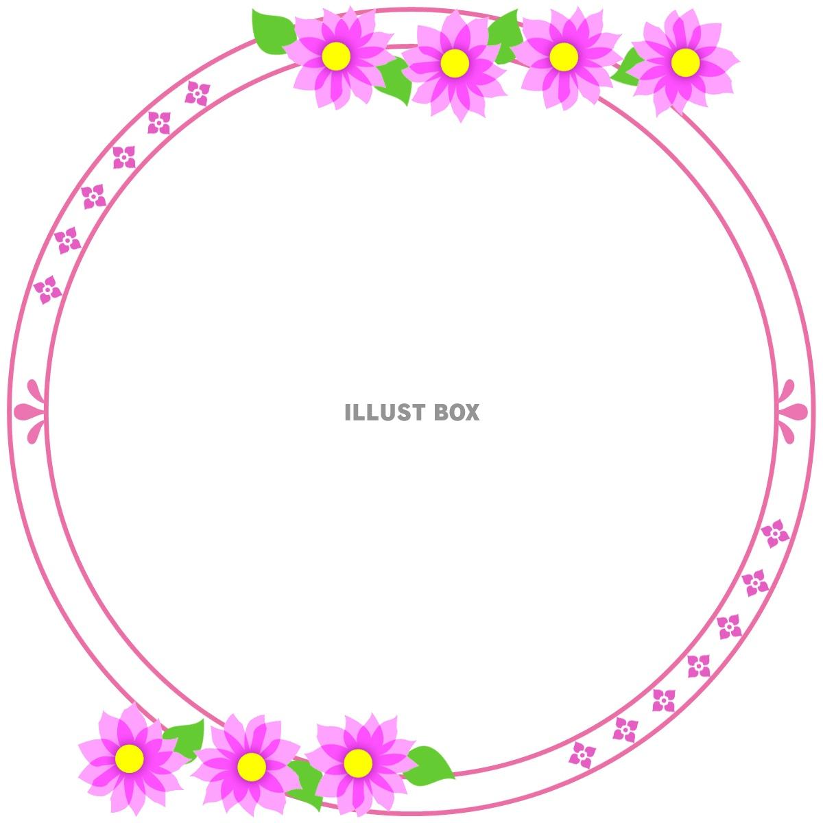 ピンク色お花模様フレームシンプル飾り枠素材イラスト
