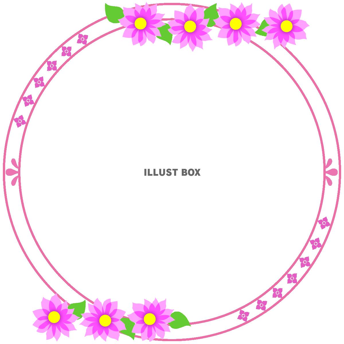 ピンク色お花模様フレームシンプル飾り枠素材イラスト透過png