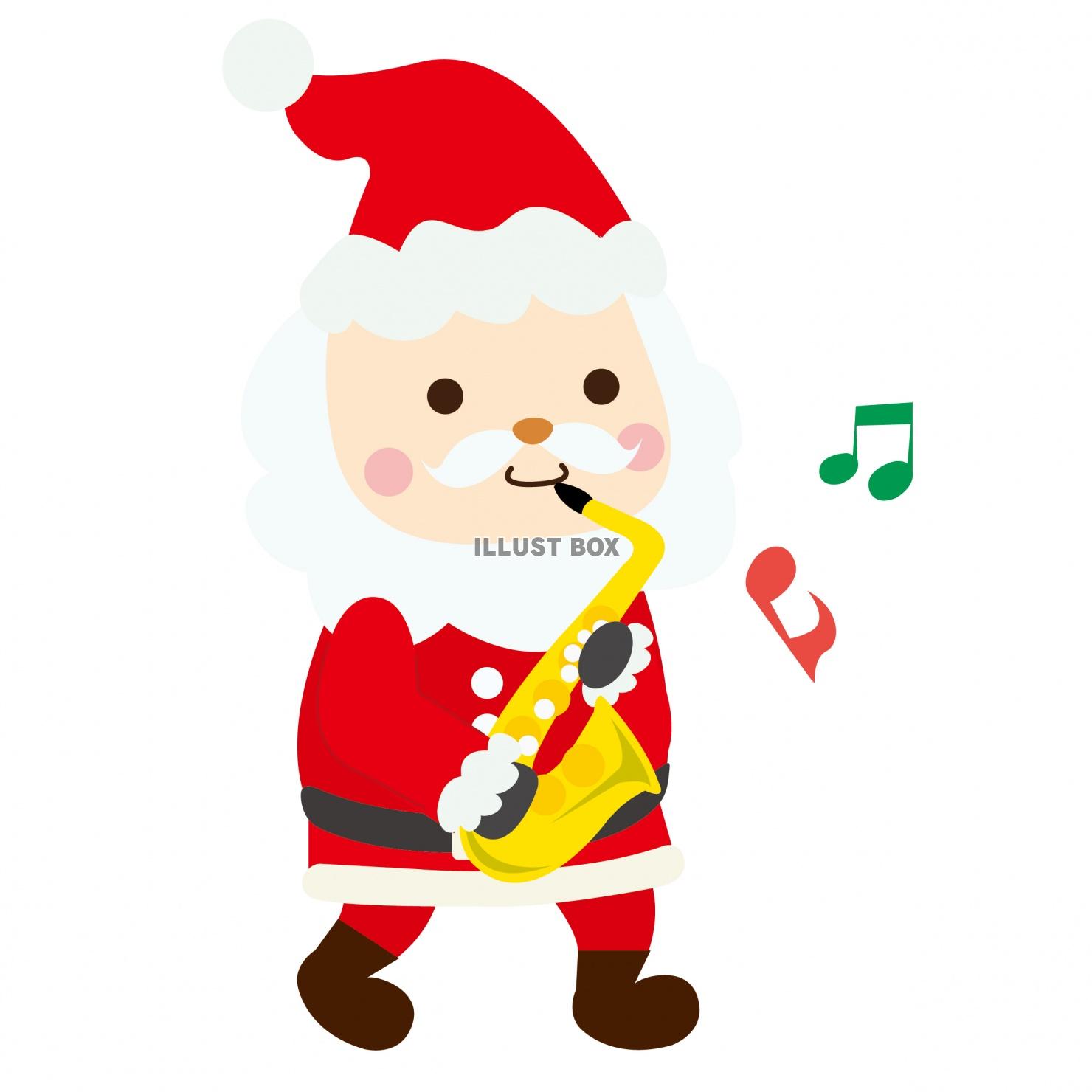 クリスマスのアルトサックスを吹くかわいいサンタクロース