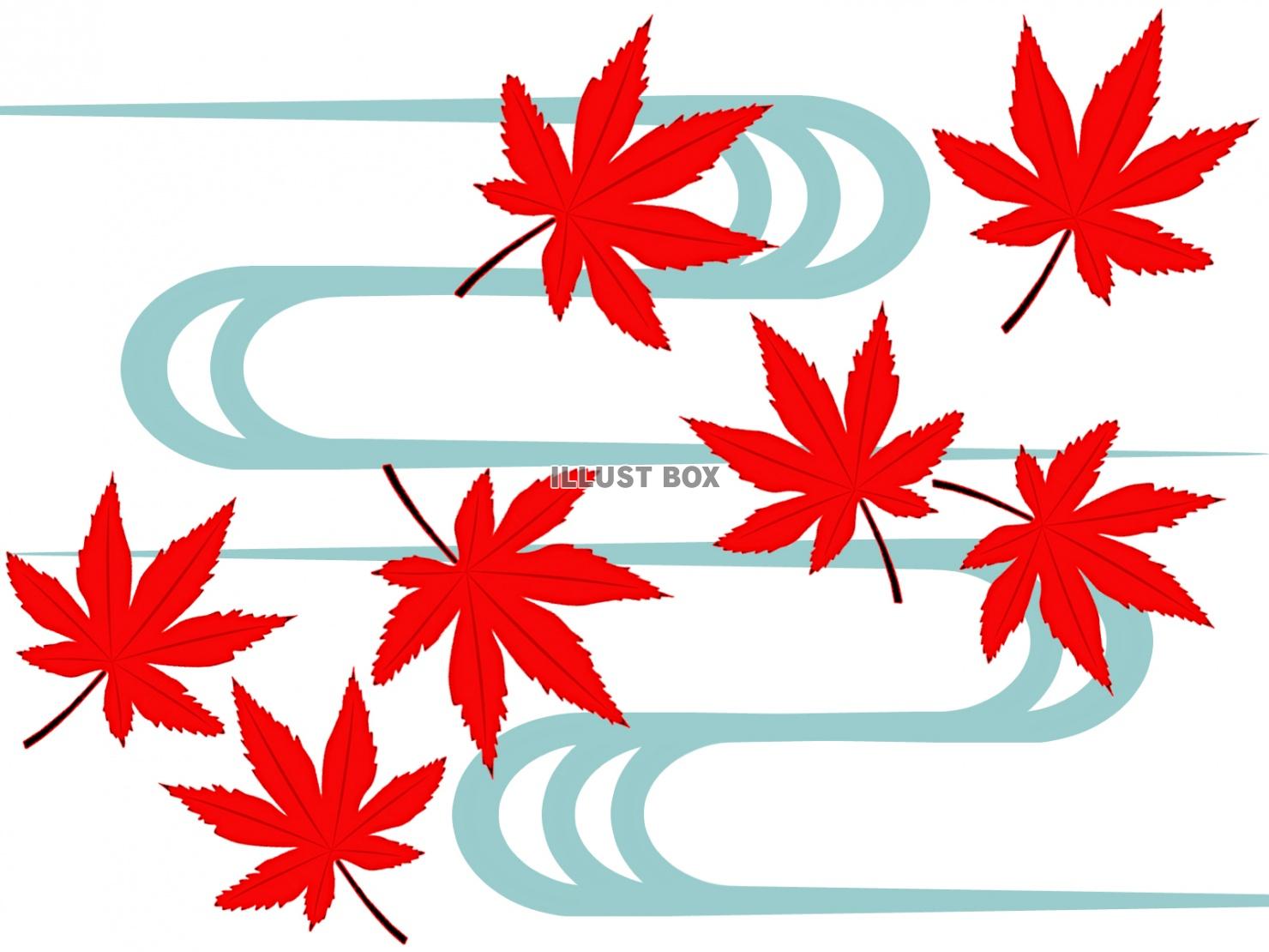 紅葉と流水模様の壁紙シンプル背景素材イラスト　