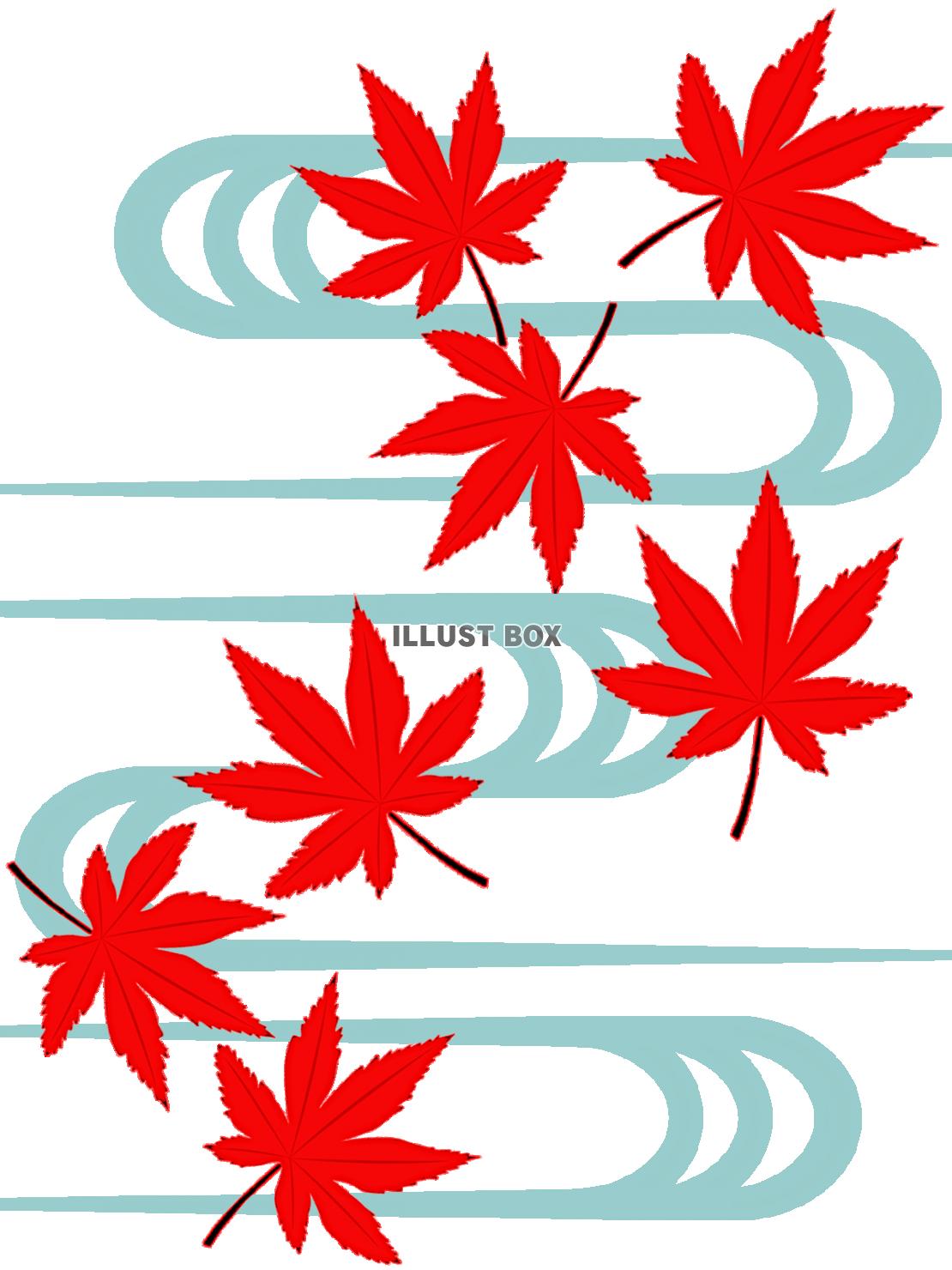 紅葉と流水模様の壁紙シンプル背景素材イラスト透過png