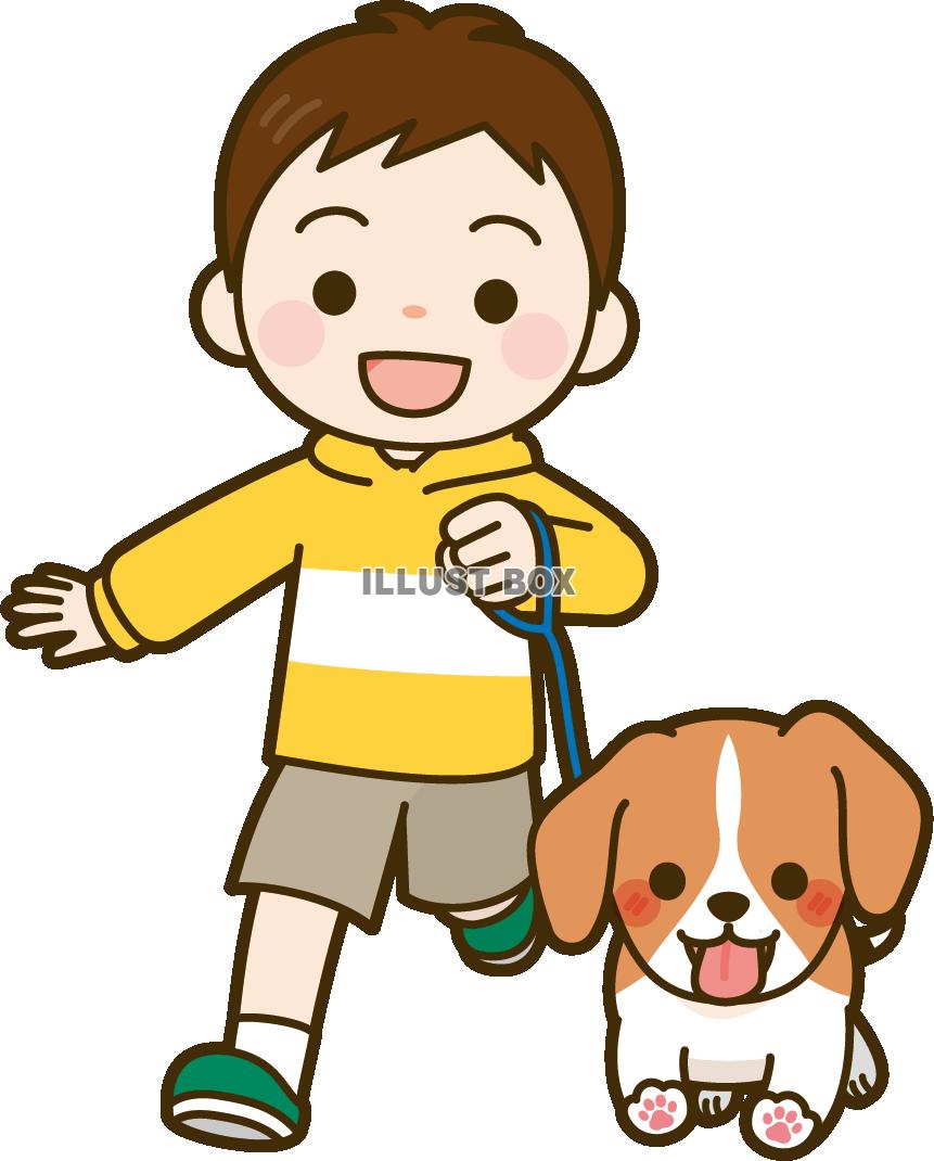 無料イラスト 犬の散歩をする男の子