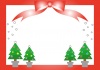 クリスマスのフレーム、ツリーと雪と赤いリボン