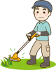 草刈り機で除草作業をする男性