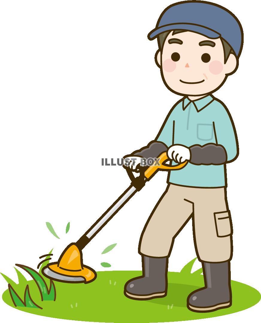 草刈り機で除草作業をする男性