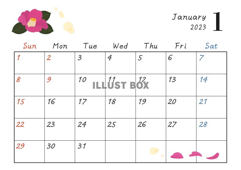 2023年1月のカレンダー（椿）