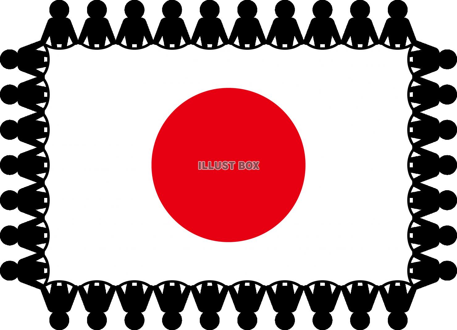 日の丸をみんなで広げる人々の俯瞰