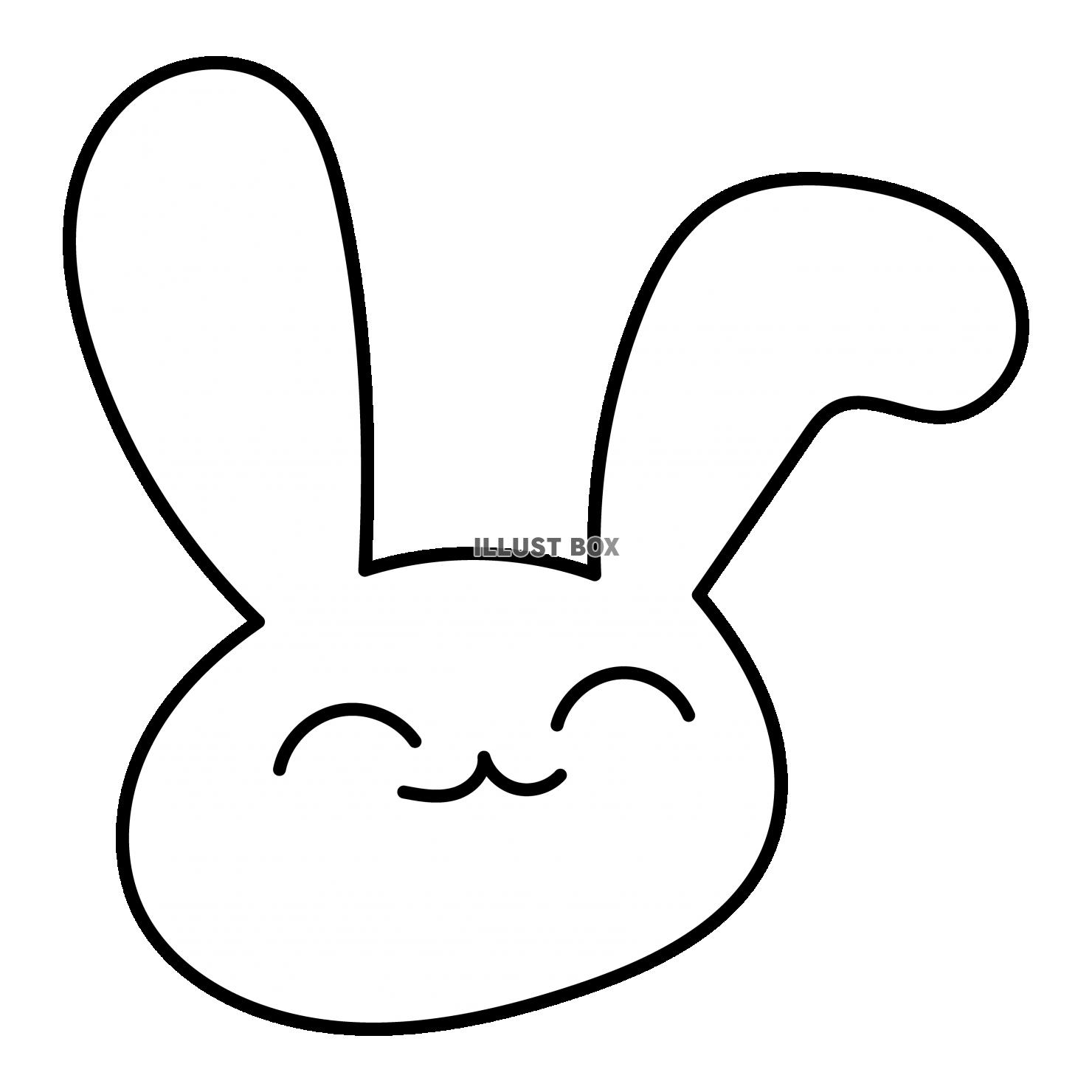 2_キャラ_耳折れウサギの顔・笑顔・白黒・手描き