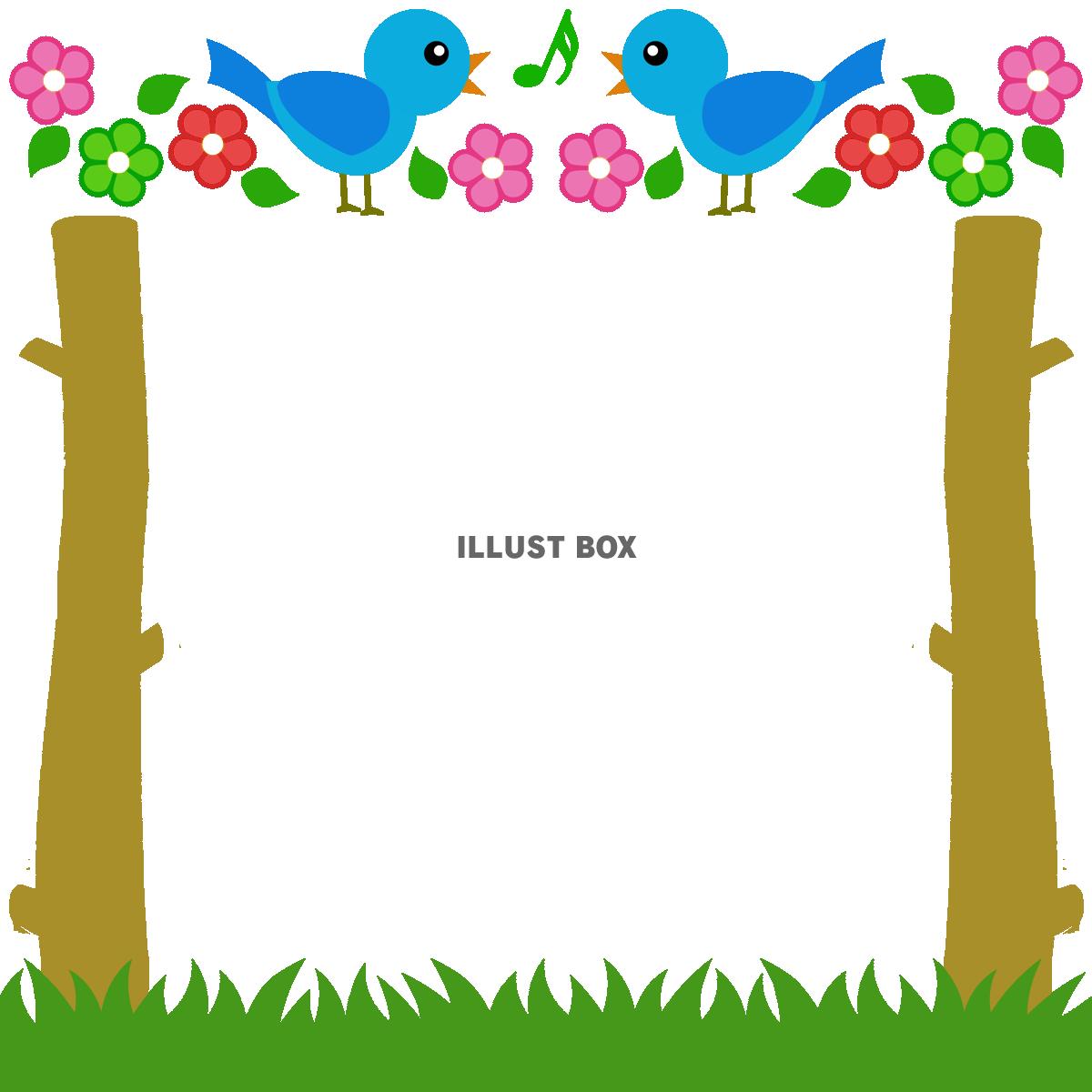 小鳥と花模様のフレームシンプル飾り枠背景イラスト透過png