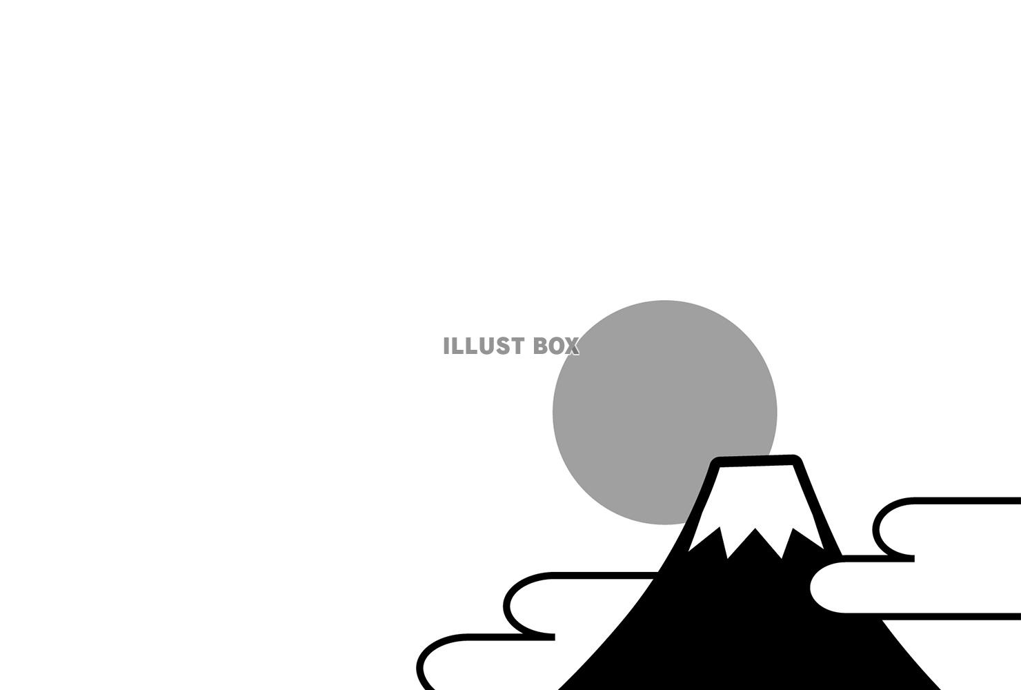 富士山と初日の出の年賀状背景/白黒