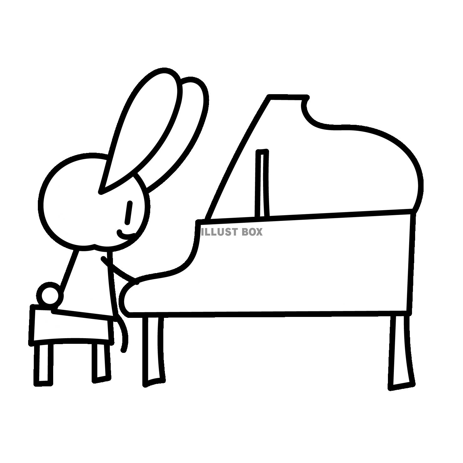 グランドピアノを演奏するウサギ