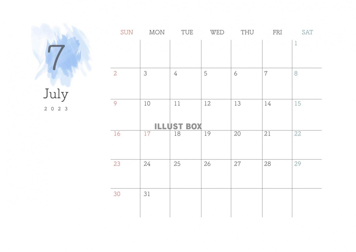 2023年7月━予定が書き込めるおしゃれなカレンダー