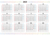 2023年・カレンダー・年間・虹色五線譜と音符・横・スケジュール・予定表・音楽・ピアノ教室