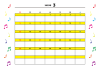 3月：2023年月間カレンダー：カラフル音符と黄色ライン：日曜始まり：横：音楽：ピアノ教室